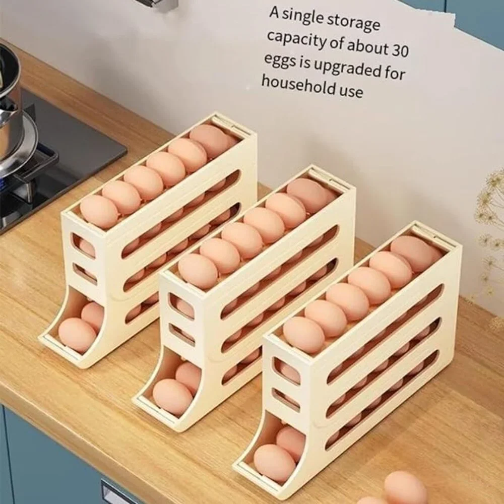 NEW Ivory Egg Organizer Sturdy Durable Plastic Auto Rolling Storage Caddy Tray